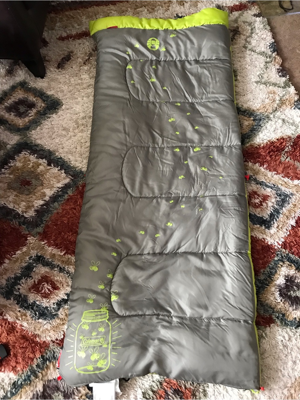 Coleman Gray and Lime Green Kids' Camping Sleeping Bag up to 5 ft